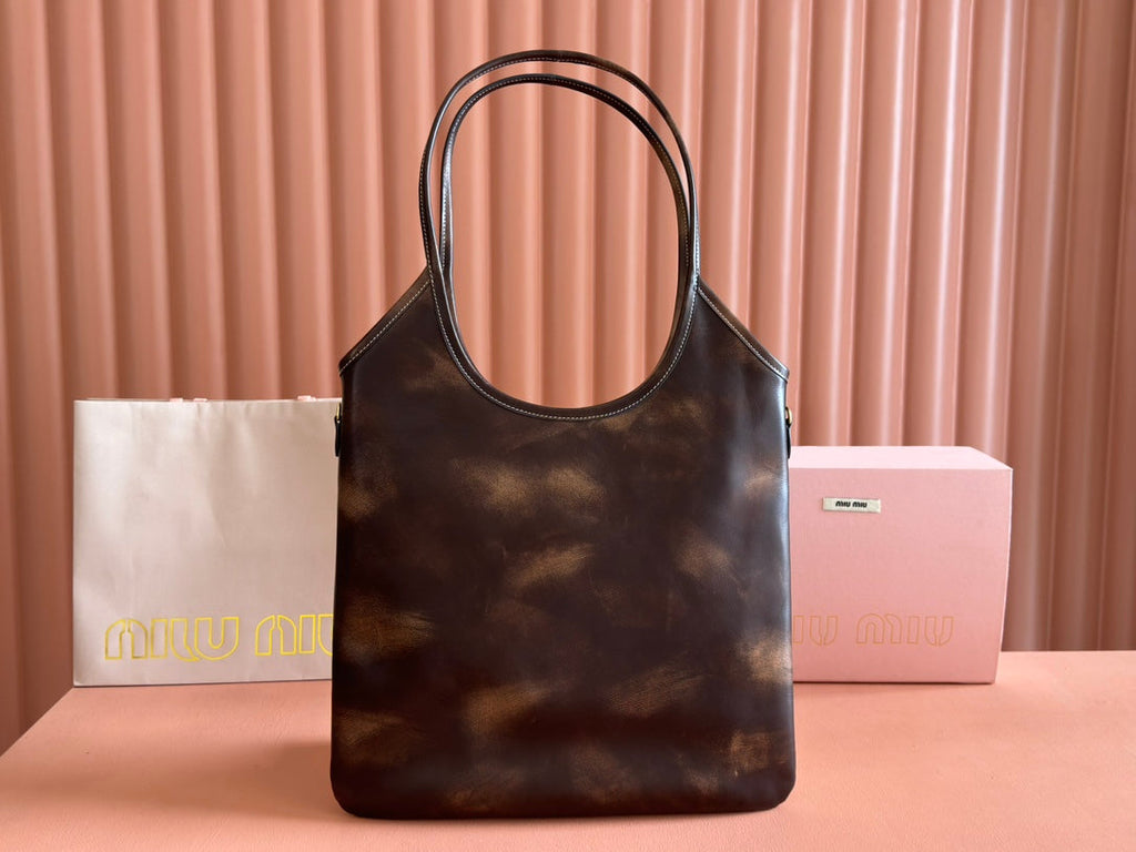MIU MIU IVY TOTE BAG 60 IN BROWN OMBRE CALFSKIN