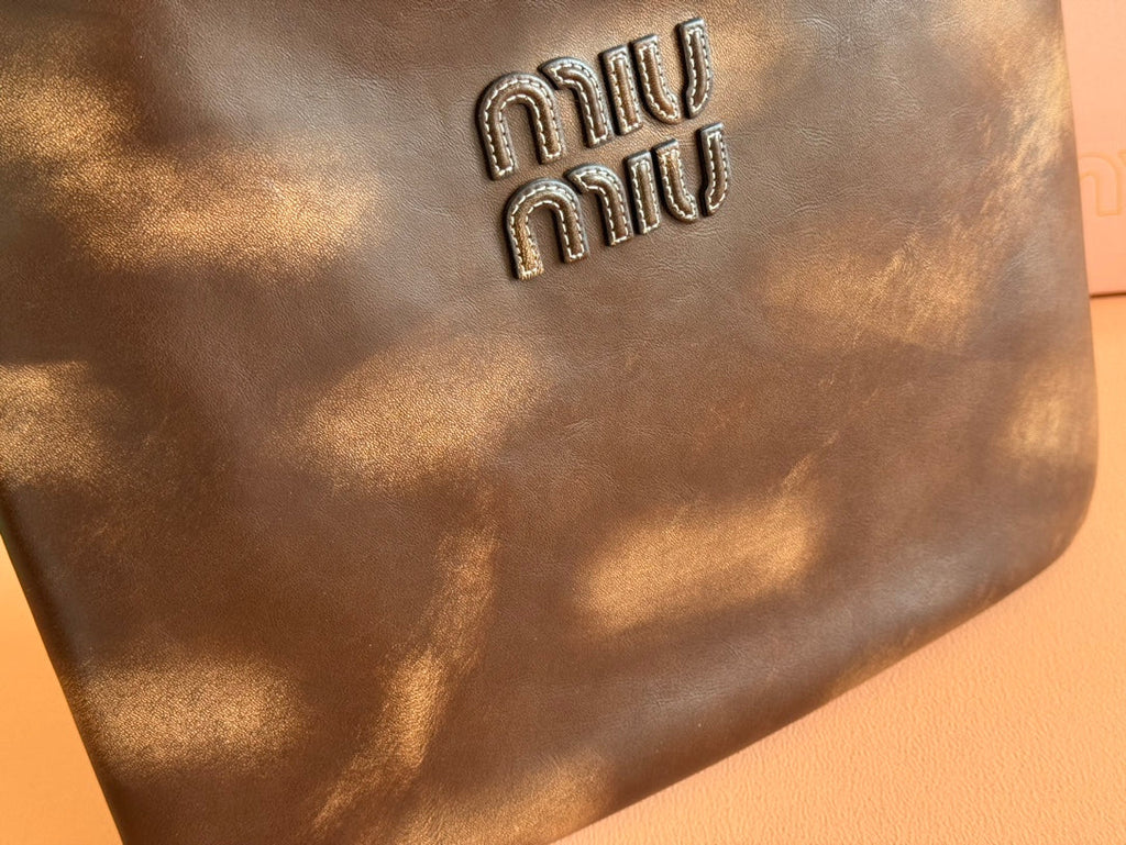 MIU MIU IVY TOTE BAG 60 IN BROWN OMBRE CALFSKIN