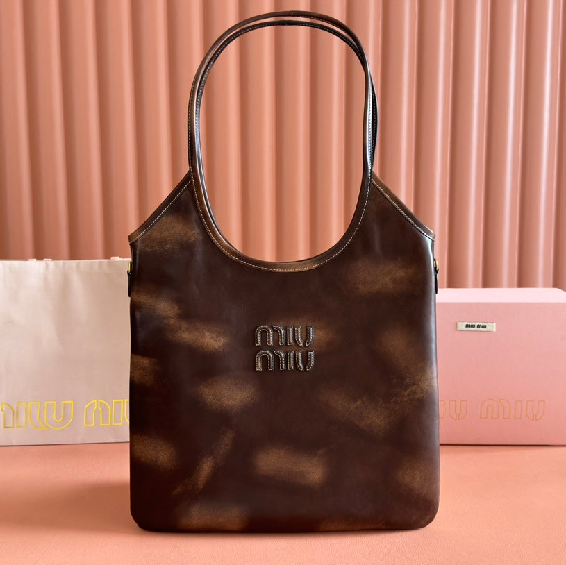 MIU MIU IVY TOTE BAG 60 IN BROWN OMBRE CALFSKIN