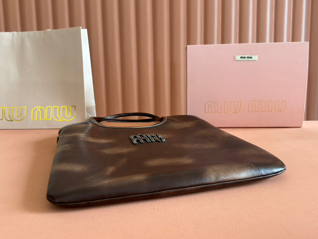 MIU MIU IVY TOTE BAG 60 IN BROWN OMBRE CALFSKIN