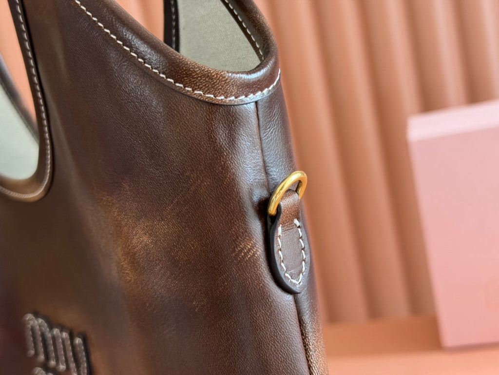 MIU MIU IVY TOTE BAG 60 IN BROWN OMBRE CALFSKIN