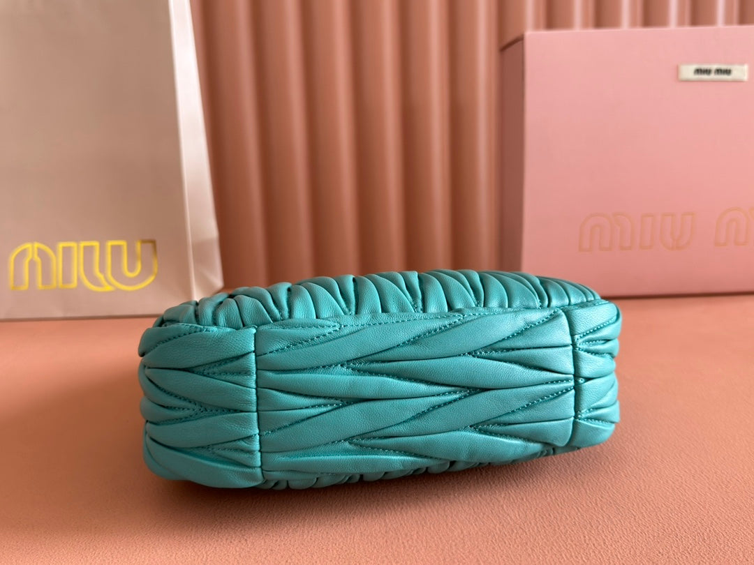 MIU MIU WANDER MATELASSÉ HANDBAG 23 IN LAGOON BLUE LAMBSKIN