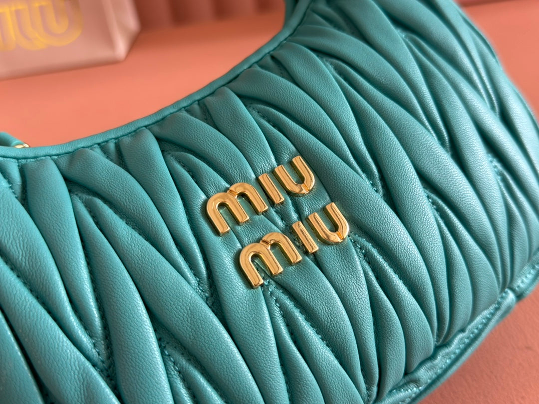 MIU MIU WANDER MATELASSÉ HANDBAG 23 IN LAGOON BLUE LAMBSKIN