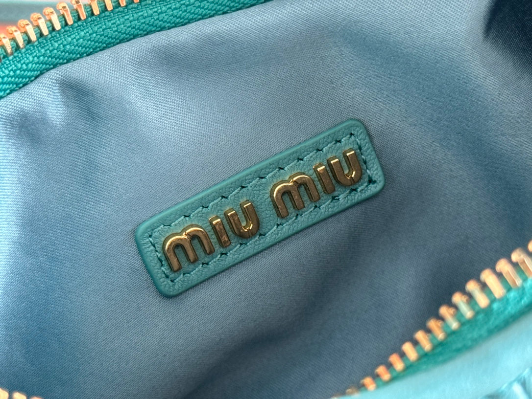 MIU MIU WANDER MATELASSÉ HANDBAG 23 IN LAGOON BLUE LAMBSKIN