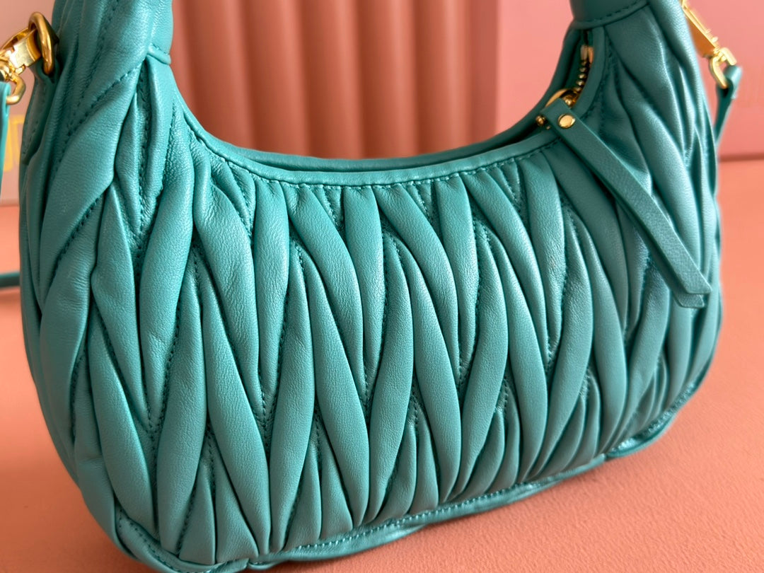 MIU MIU WANDER MATELASSÉ HANDBAG 23 IN LAGOON BLUE LAMBSKIN