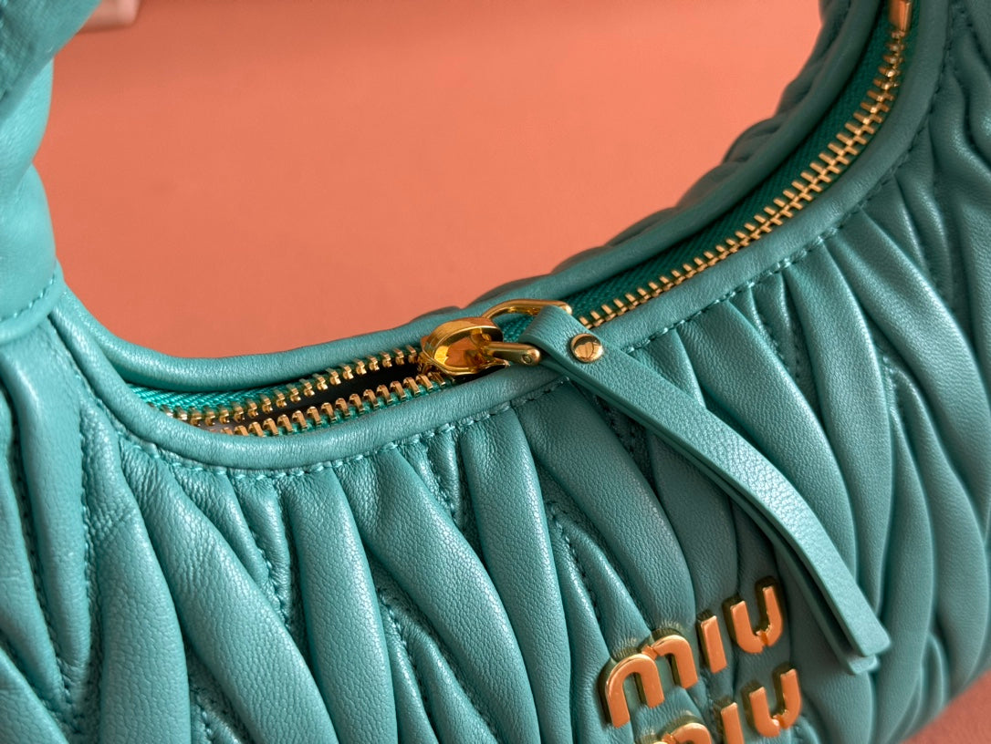 MIU MIU WANDER MATELASSÉ HANDBAG 23 IN LAGOON BLUE LAMBSKIN