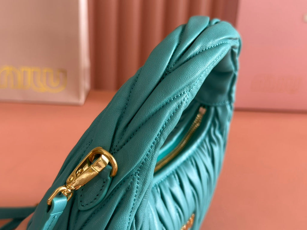 MIU MIU WANDER MATELASSÉ HANDBAG 23 IN LAGOON BLUE LAMBSKIN