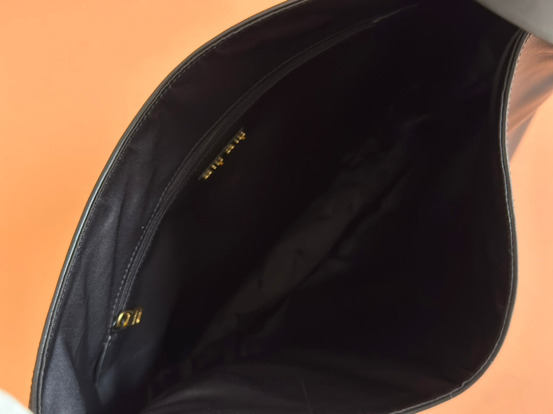 MIU MIU LARGE HOBO TOTE BAG 60 IN BLACK CALFSKIN