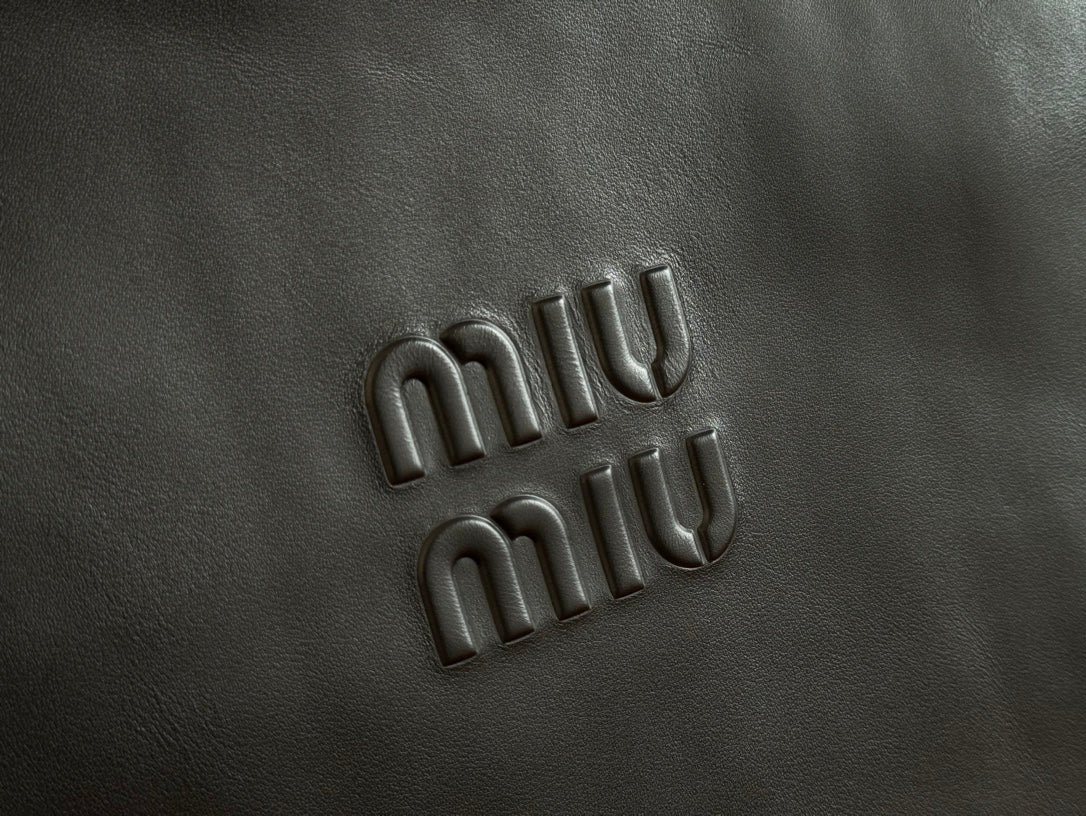 MIU MIU LARGE HOBO TOTE BAG 60 IN BLACK CALFSKIN