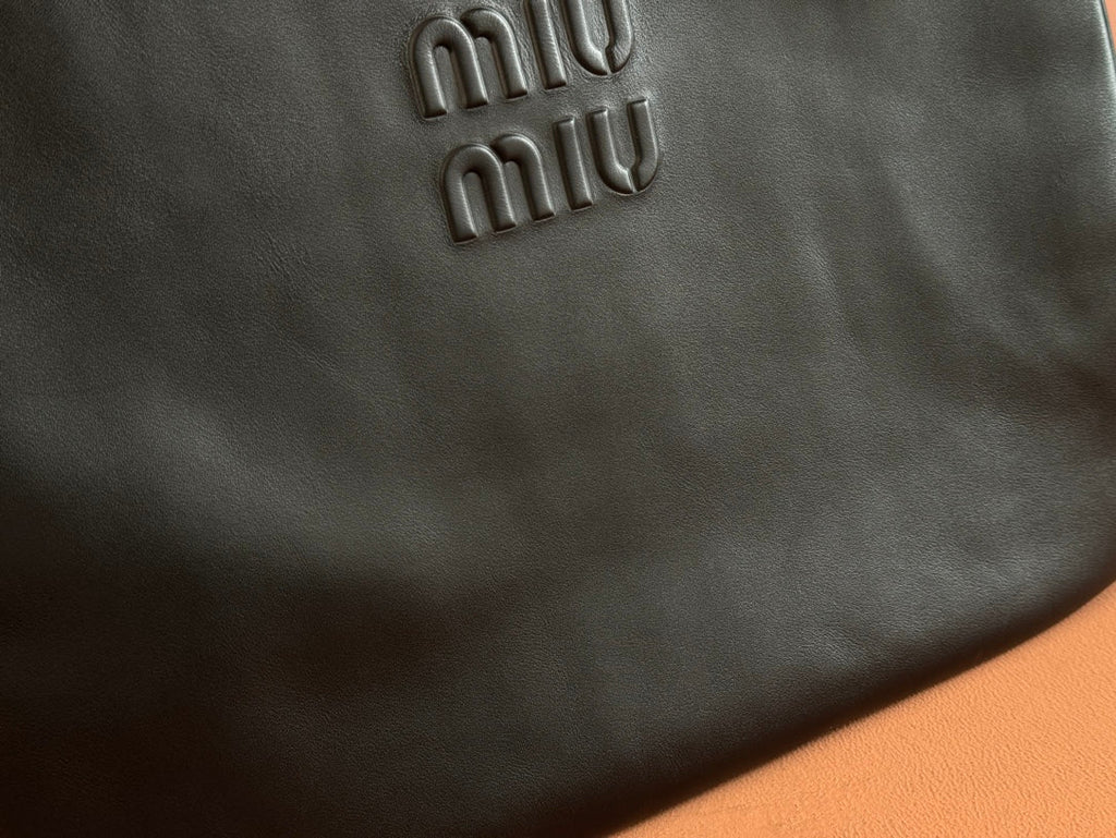 MIU MIU LARGE HOBO TOTE BAG 60 IN BLACK CALFSKIN