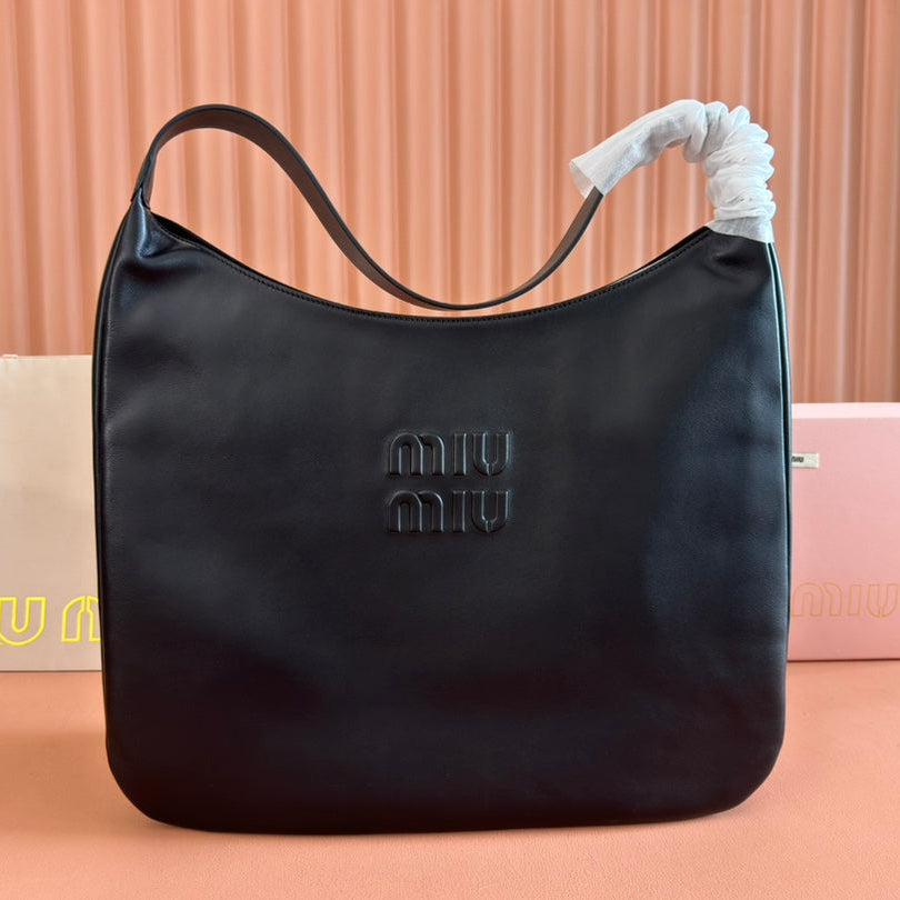 MIU MIU LARGE HOBO TOTE BAG 60 IN BLACK CALFSKIN