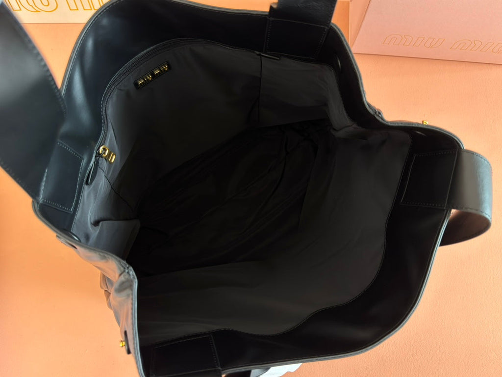MIU MIU LARGE HOBO TOTE BAG 46 IN BLACK CALFSKIN