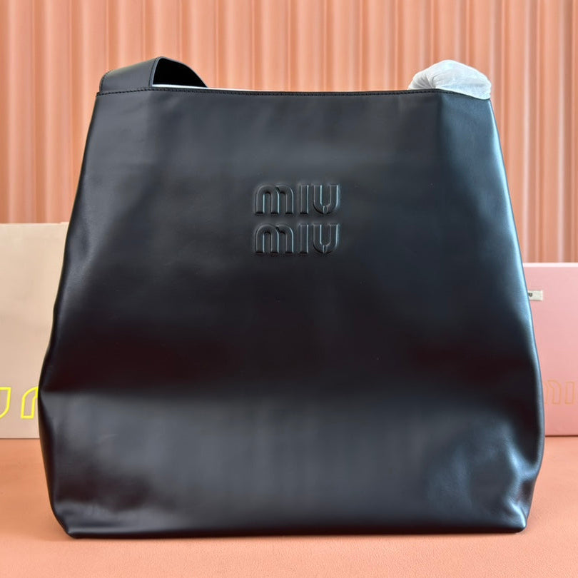MIU MIU LARGE HOBO TOTE BAG 46 IN BLACK CALFSKIN