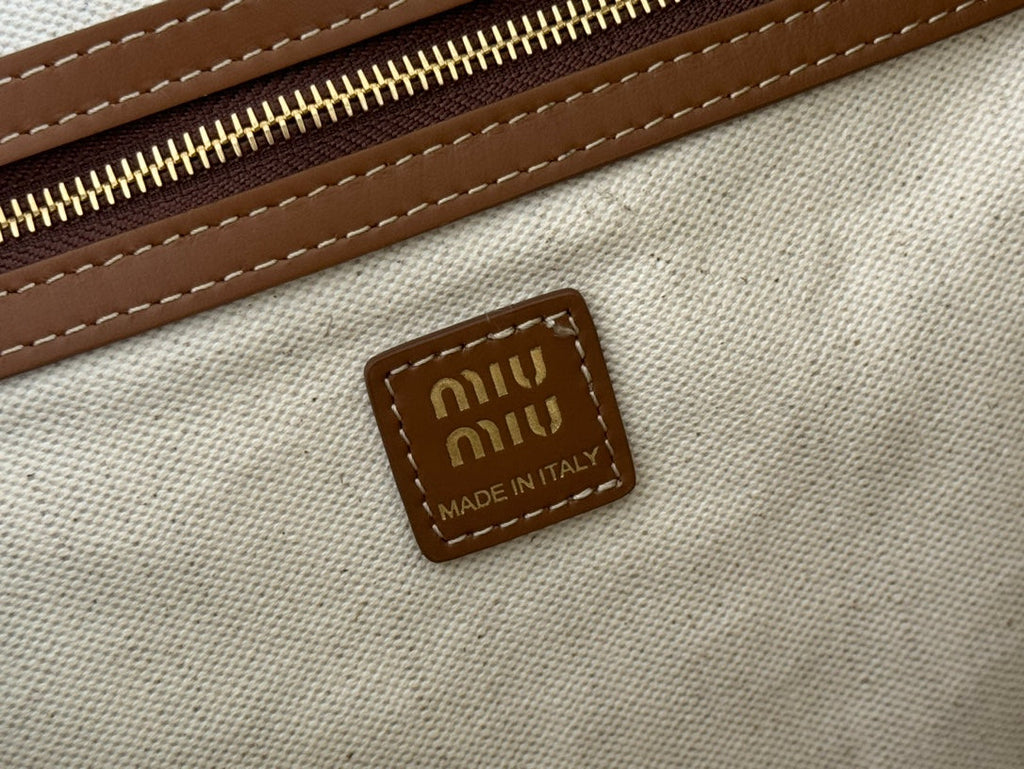 MIU MIU MEDIUM BACKPACK 29.5 IN GREY CANVAS BROWN CALFSKIN