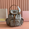 MIU MIU BACKPACK 22 IN GREY CANVAS BROWN CALFSKIN