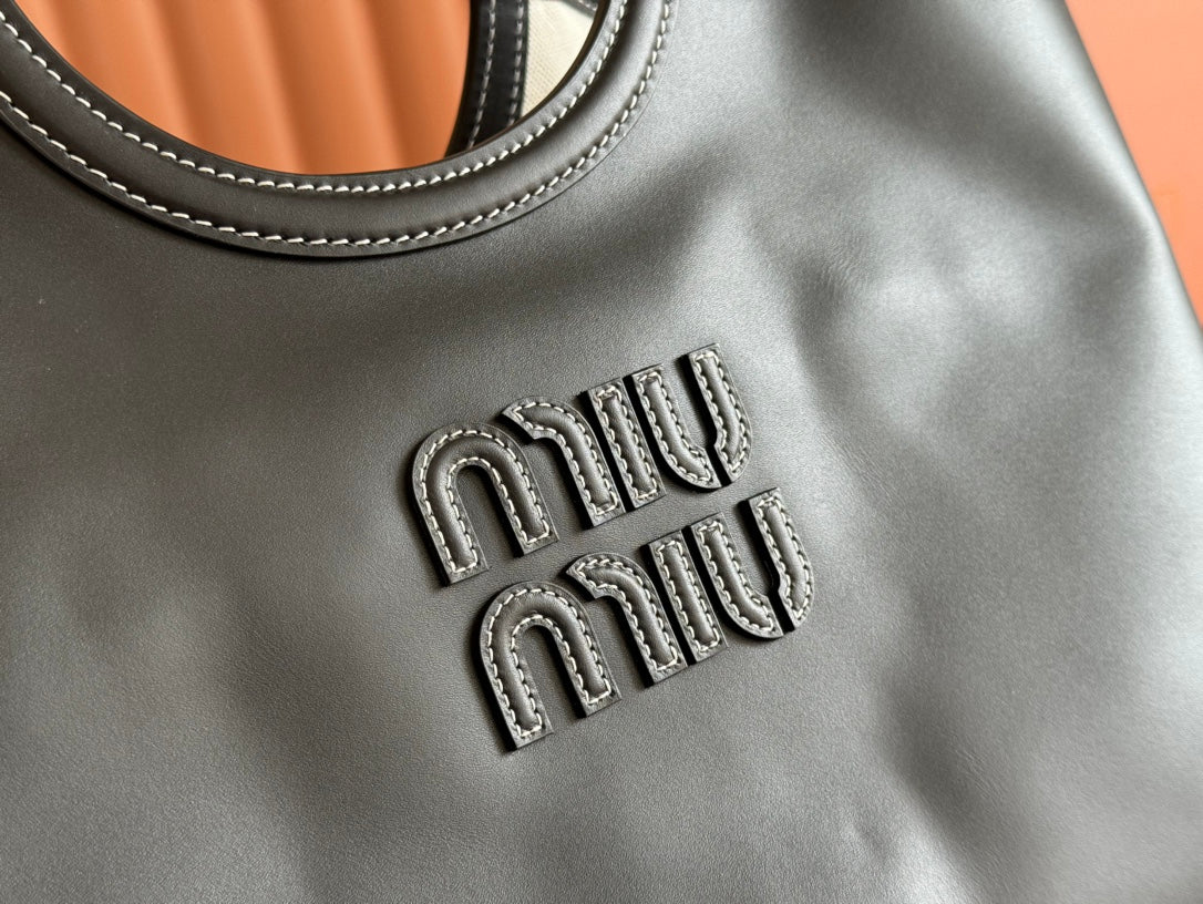 MIU MIU LARGE HOBO 28 TOTE IN BLACK CALFSKIN
