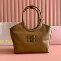 MIU MIU MIUHOBO TOTE 28 IN BROWN CALFSKIN FABRIC LINING GOLD LOCK