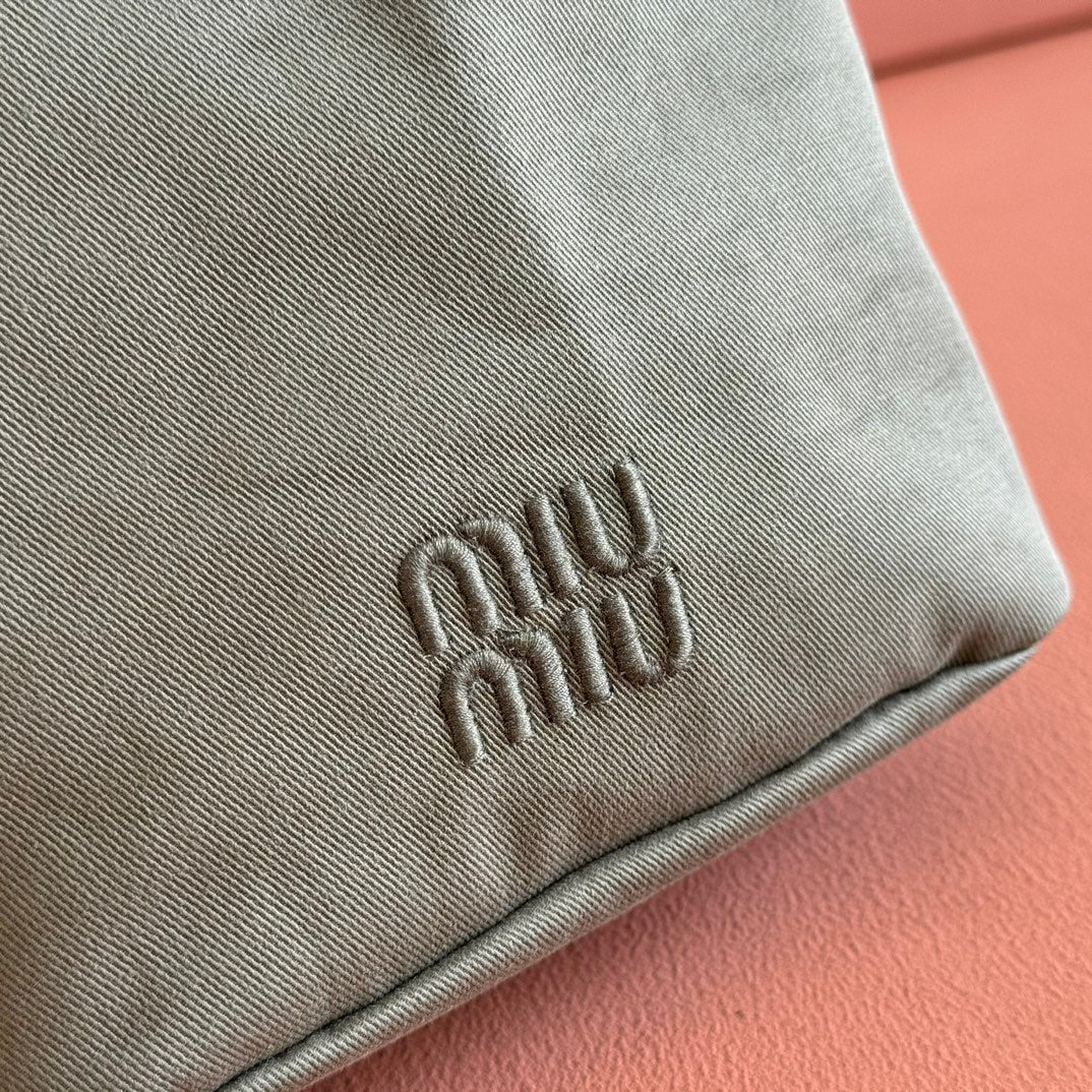 MIU MIU GABADINE POUCH 22.5 IN OLIVE GREEN CANVAS YELLOW DRAWSTRING