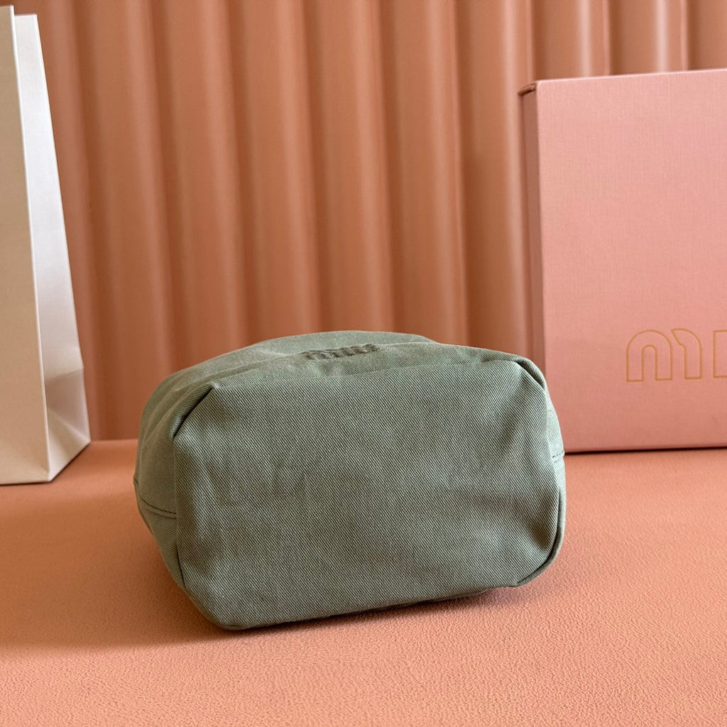 MIU MIU GABADINE POUCH 22.5 IN OLIVE GREEN CANVAS YELLOW DRAWSTRING