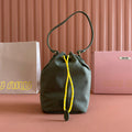 MIU MIU GABADINE POUCH 22.5 IN OLIVE GREEN CANVAS YELLOW DRAWSTRING