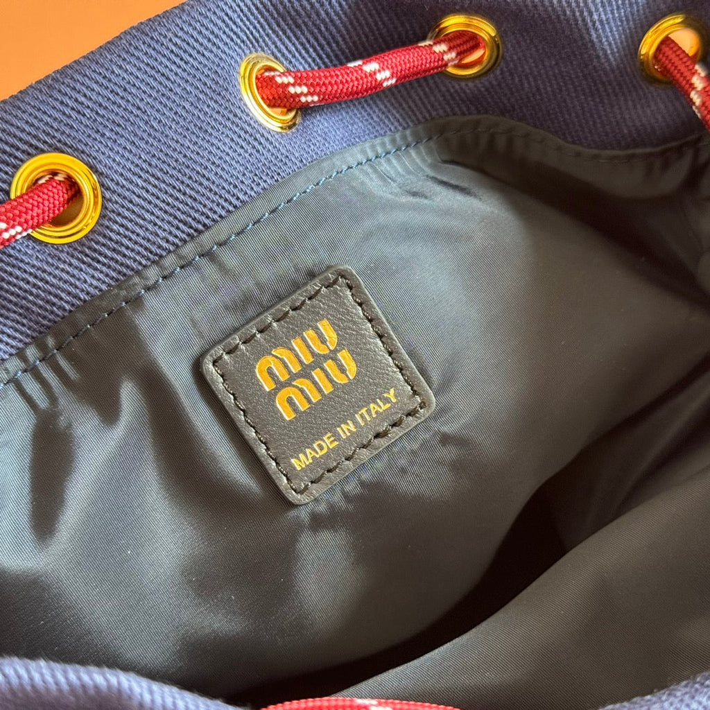 MIU MIU GABADINE POUCH 22.5 IN INDIGO RED CANVAS AMARANTH DRAWSTRING