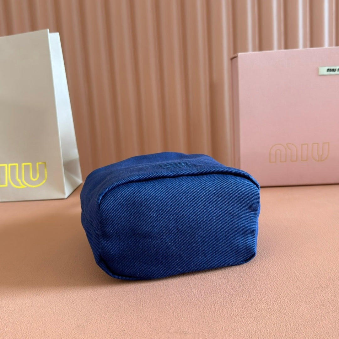 MIU MIU GABADINE POUCH 22.5 IN INDIGO RED CANVAS AMARANTH DRAWSTRING