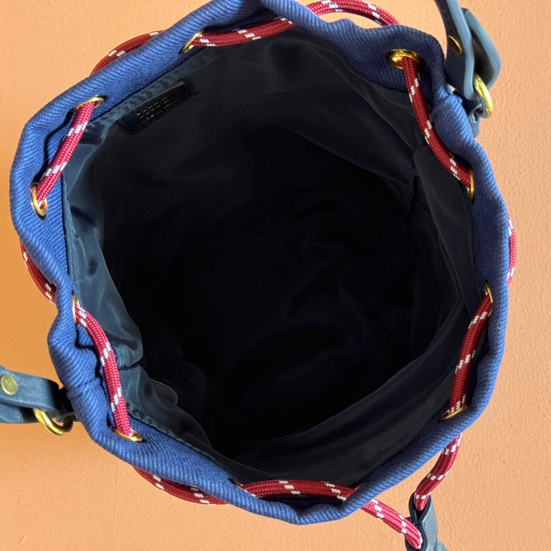 MIU MIU GABADINE POUCH 22.5 IN INDIGO RED CANVAS AMARANTH DRAWSTRING