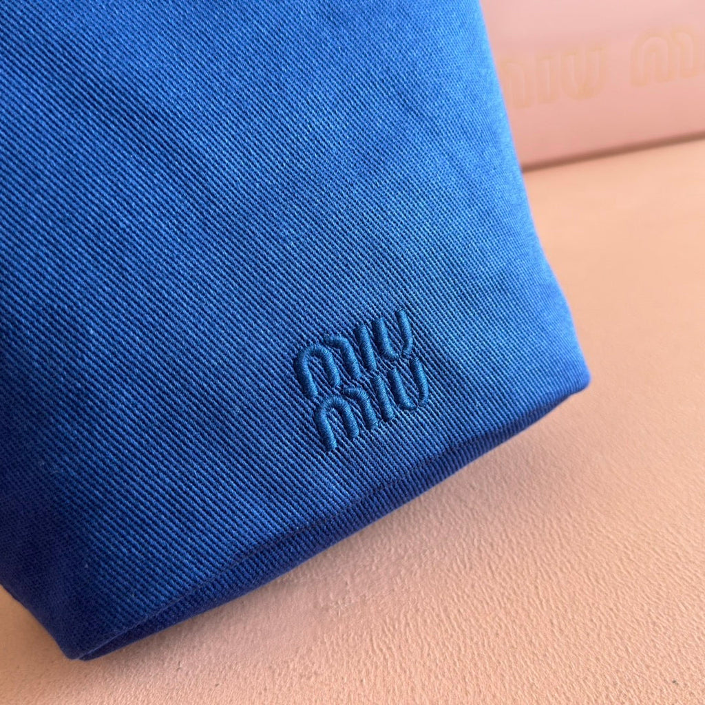 MIU MIU GABADINE POUCH 22.5 IN INDIGO RED CANVAS AMARANTH DRAWSTRING