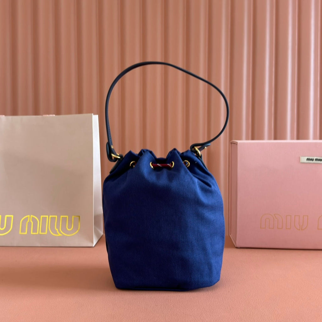 MIU MIU GABADINE POUCH 22.5 IN INDIGO RED CANVAS AMARANTH DRAWSTRING
