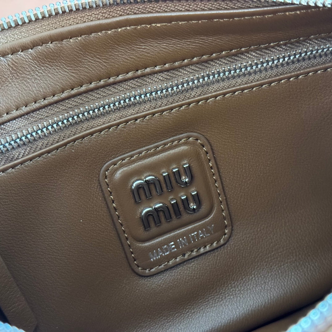 MIU MIU POCKET HANDBAG 21 IN OAK BROWN CALFSKIN