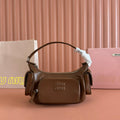 MIU MIU POCKET HANDBAG 21 IN OAK BROWN CALFSKIN