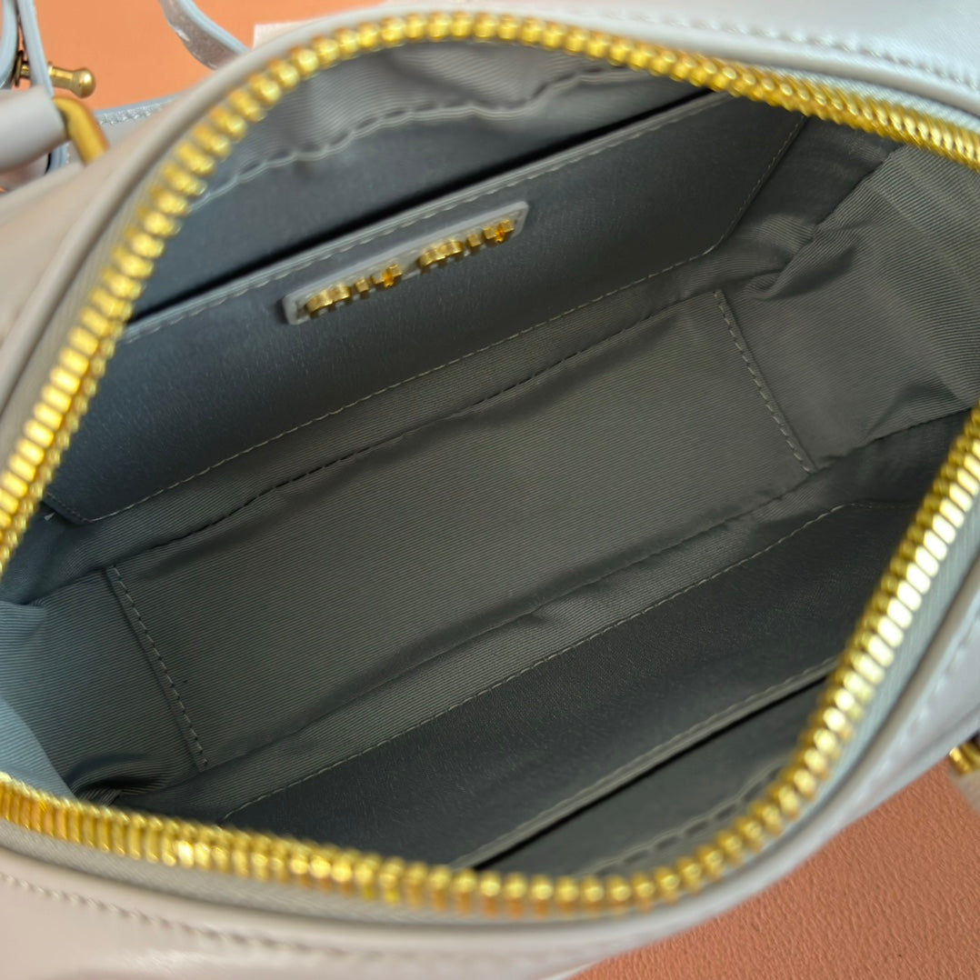 MIU MIU ARCADIE MATELASSÉ NAPPA SMALL BAG 19 IN GREY LAMBSKIN GOLD HARDWARE