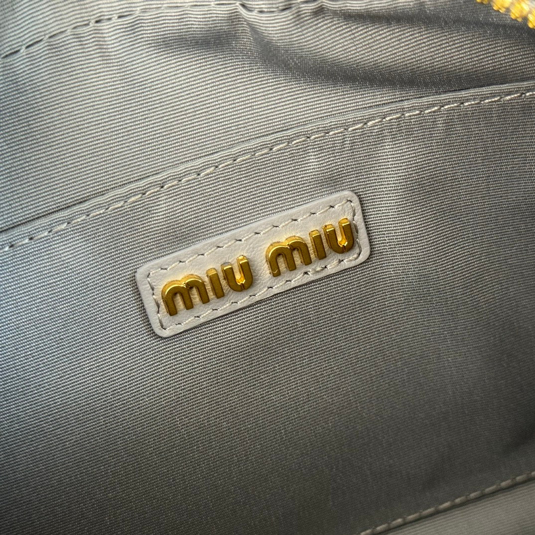 MIU MIU ARCADIE MATELASSÉ NAPPA SMALL BAG 19 IN GREY LAMBSKIN GOLD HARDWARE