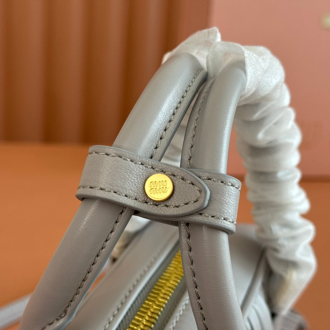 MIU MIU ARCADIE MATELASSÉ NAPPA SMALL BAG 19 IN GREY LAMBSKIN GOLD HARDWARE