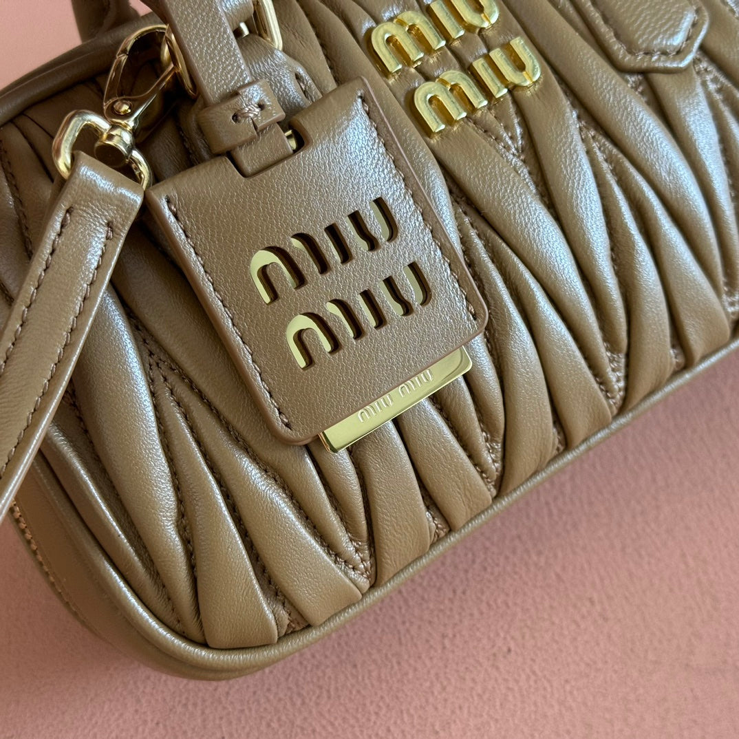 MIU MIU ARCADIE MINI BAG 19 CARAMEL IN MATELASSÉ NAPPA LEATHER