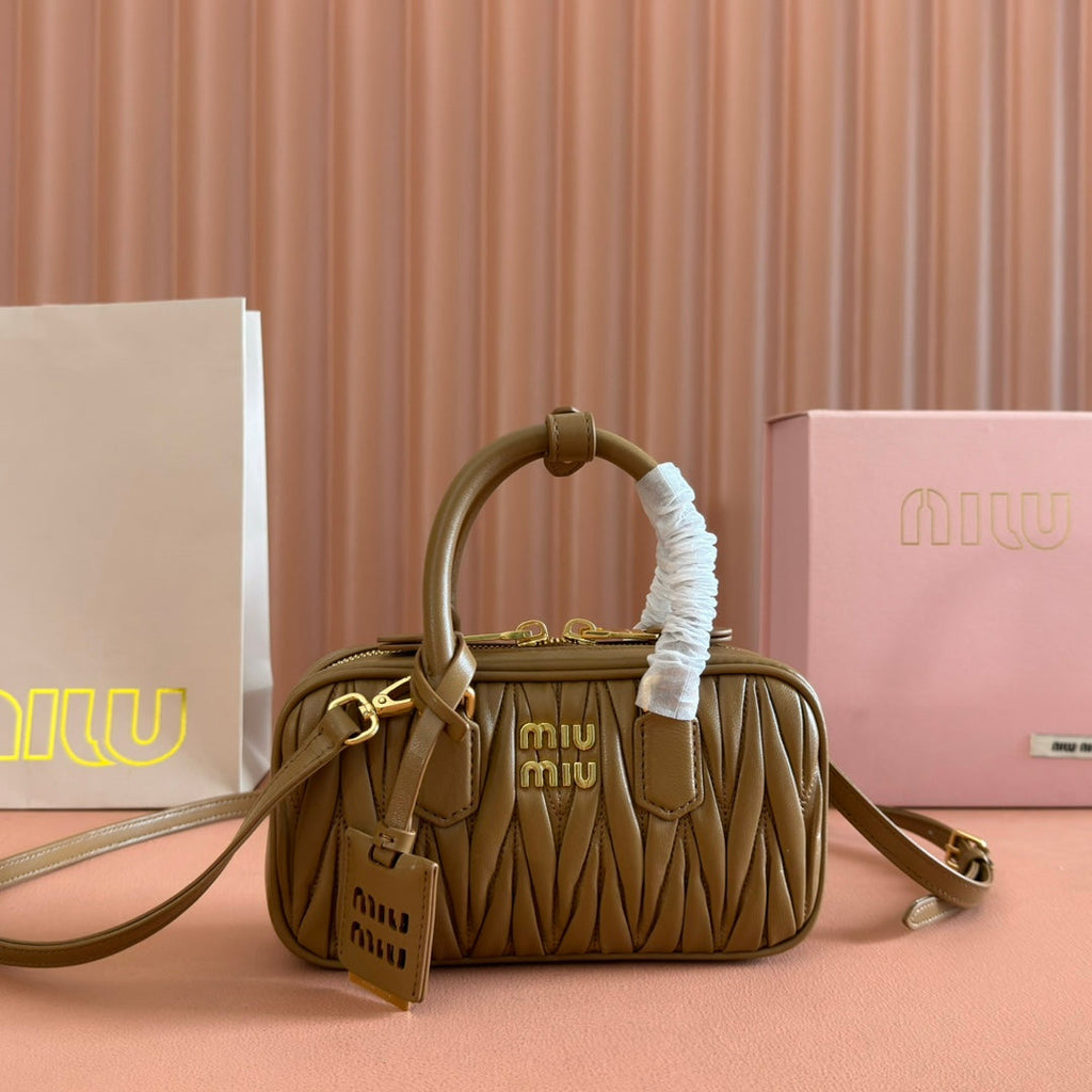 MIU MIU ARCADIE MINI BAG 19 CARAMEL IN MATELASSÉ NAPPA LEATHER