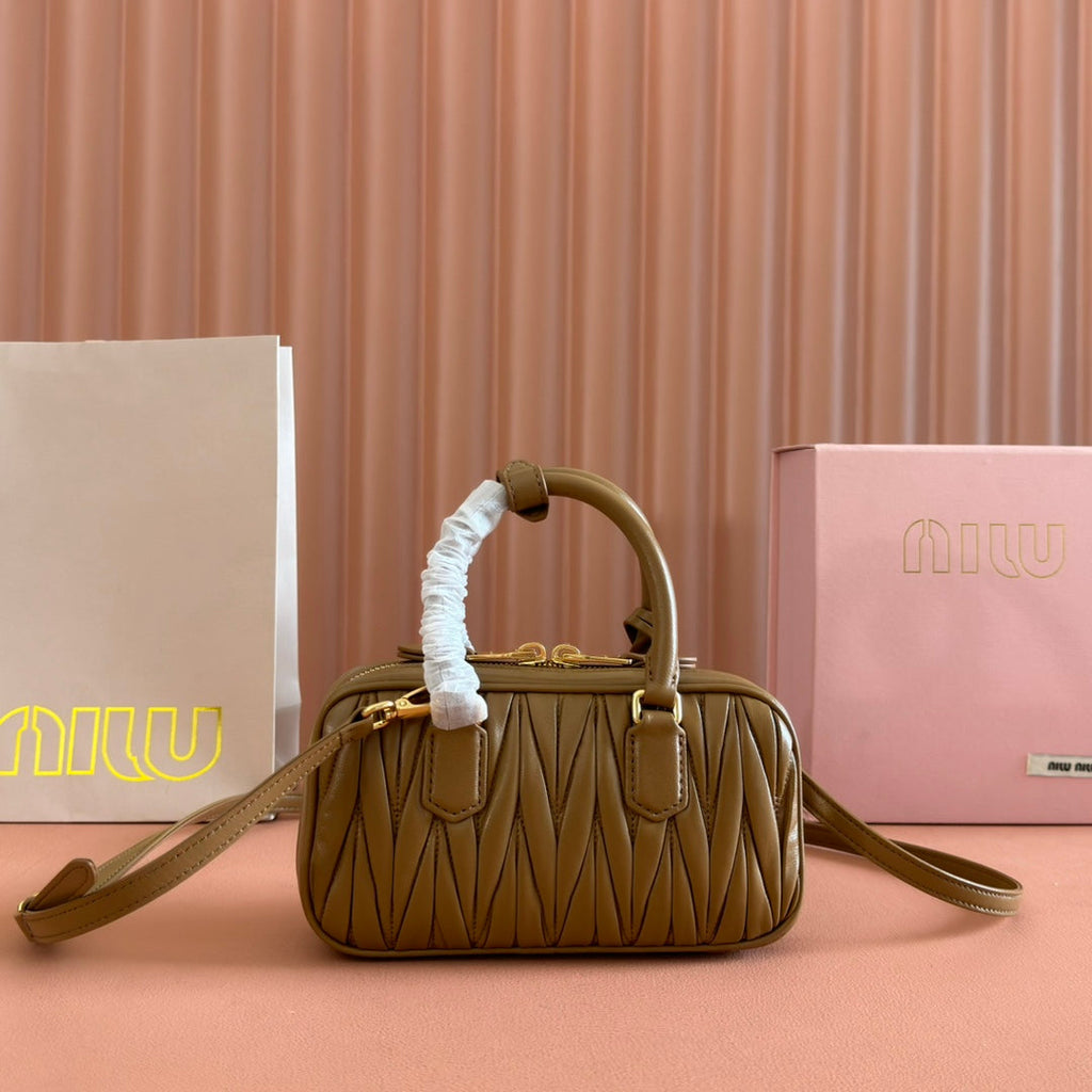MIU MIU ARCADIE MINI BAG 19 CARAMEL IN MATELASSÉ NAPPA LEATHER