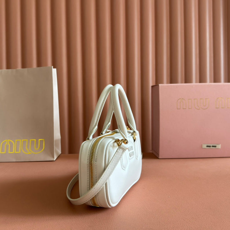 MIU MIU ARCADIE BAG 19 WHITE IN CALFSKIN GOLD HARDWARE