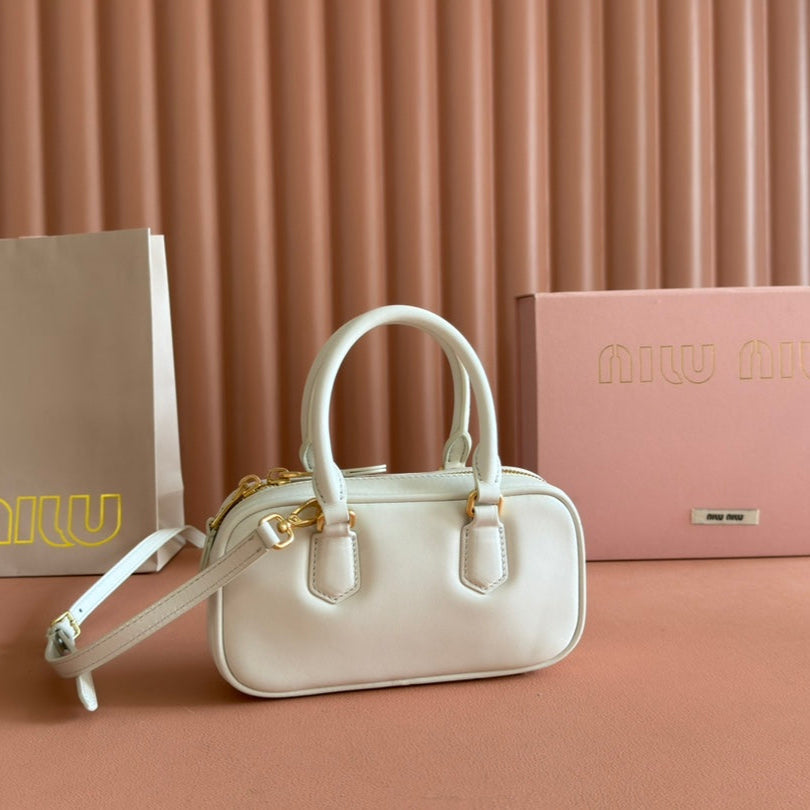 MIU MIU ARCADIE BAG 19 WHITE IN CALFSKIN GOLD HARDWARE