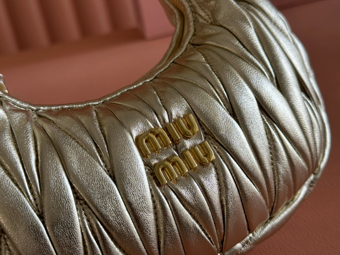 MIU MIU WANDER MATELASSÉ NAPPA MINI BAG 18 IN GOLDEN LAMBSKIN