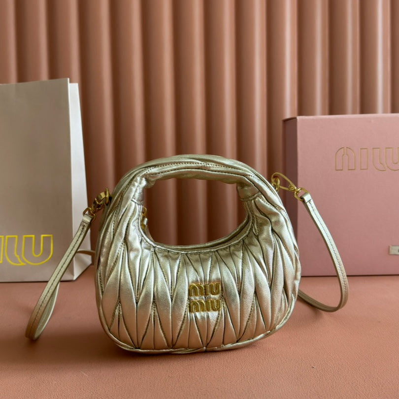 MIU MIU WANDER MATELASSÉ NAPPA MINI BAG 18 IN GOLDEN LAMBSKIN