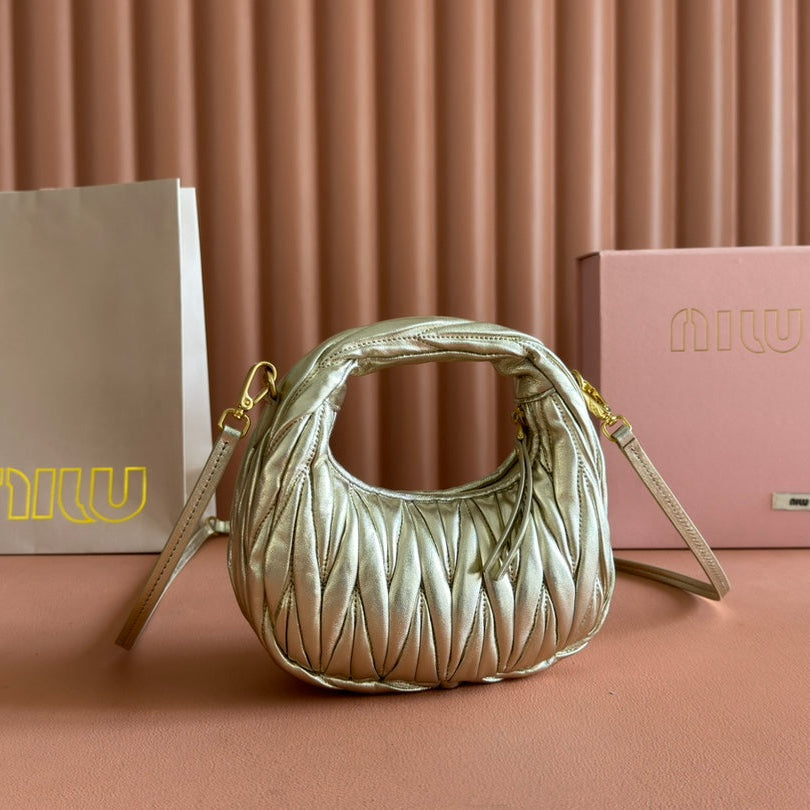 MIU MIU WANDER MATELASSÉ NAPPA MINI BAG 18 IN GOLDEN LAMBSKIN