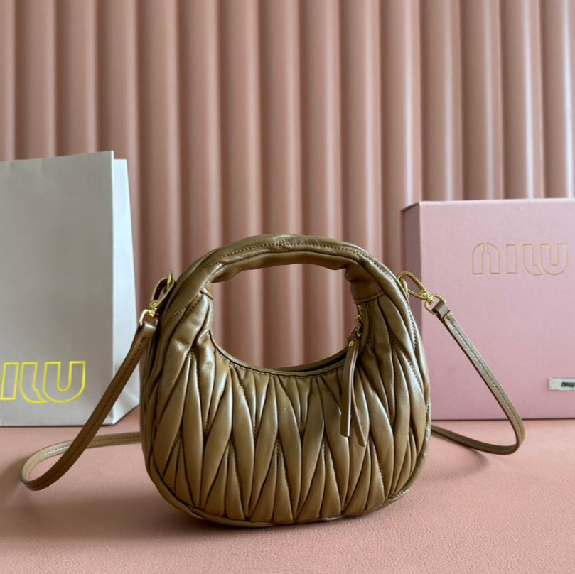 MIU MIU WANDER MATELASSÉ NAPPA MINI BAG 18 IN DARK BROWN LAMBSKIN