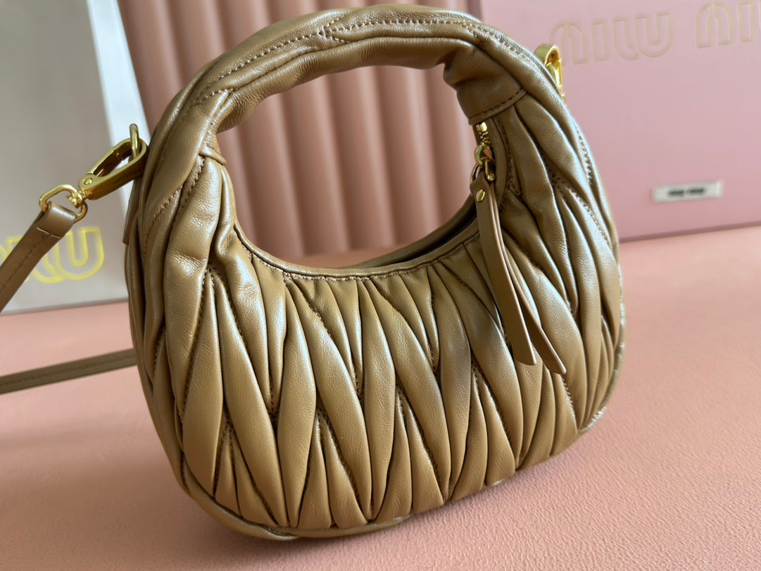 MIU MIU WANDER MATELASSÉ NAPPA MINI BAG 18 IN DARK BROWN LAMBSKIN