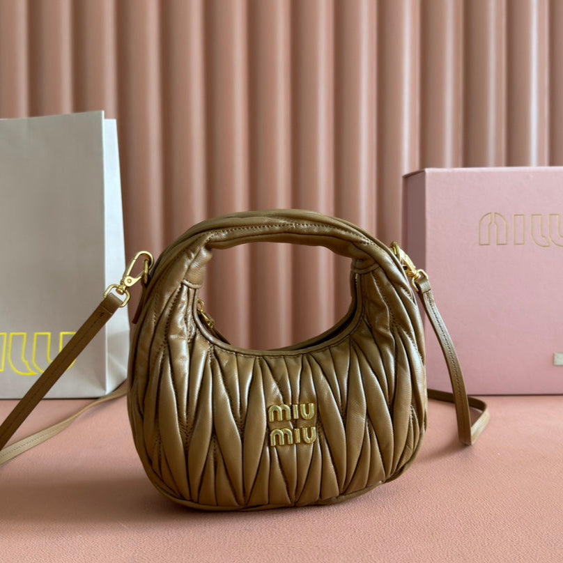 MIU MIU WANDER MATELASSÉ NAPPA MINI BAG 18 IN DARK BROWN LAMBSKIN