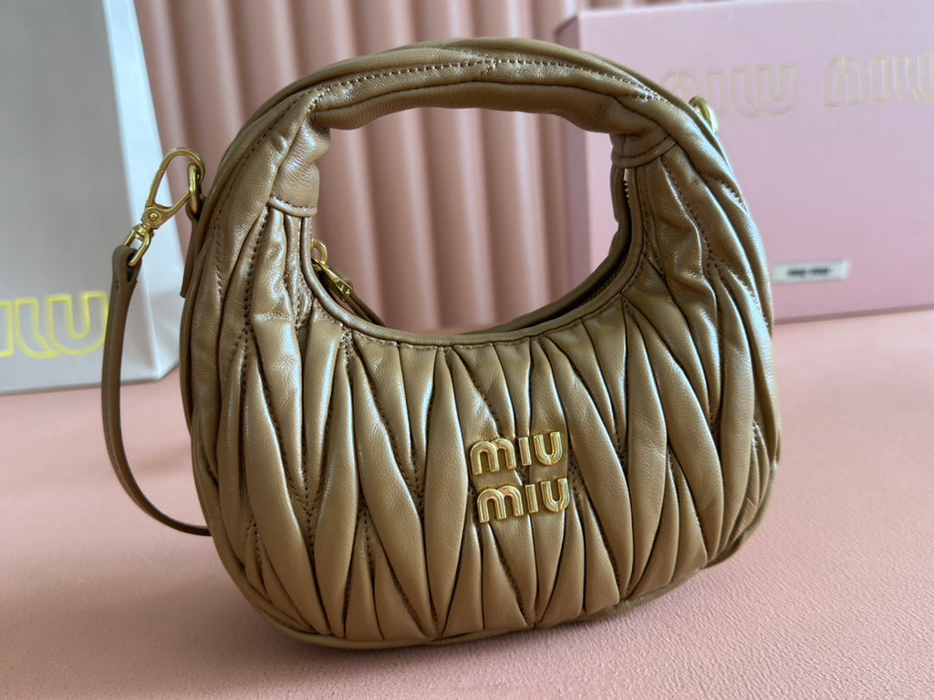 MIU MIU WANDER MATELASSÉ NAPPA MINI BAG 18 IN DARK BROWN LAMBSKIN