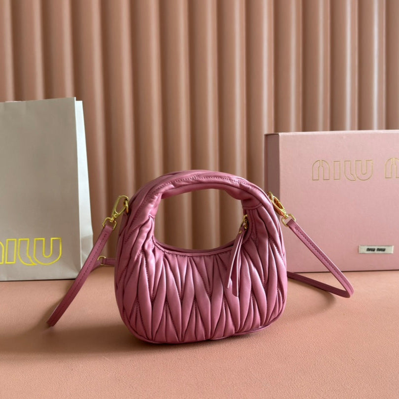 MIU MIU WANDER MATELASSÉ NAPPA MINI BAG 18 IN LIGHT PLUM LAMBSKIN