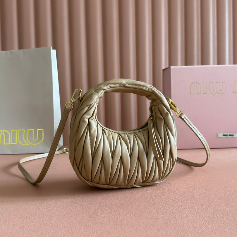 MIU MIU WANDER MATELASSÉ NAPPA MINI BAG 18 IN CARAMEL LAMBSKIN