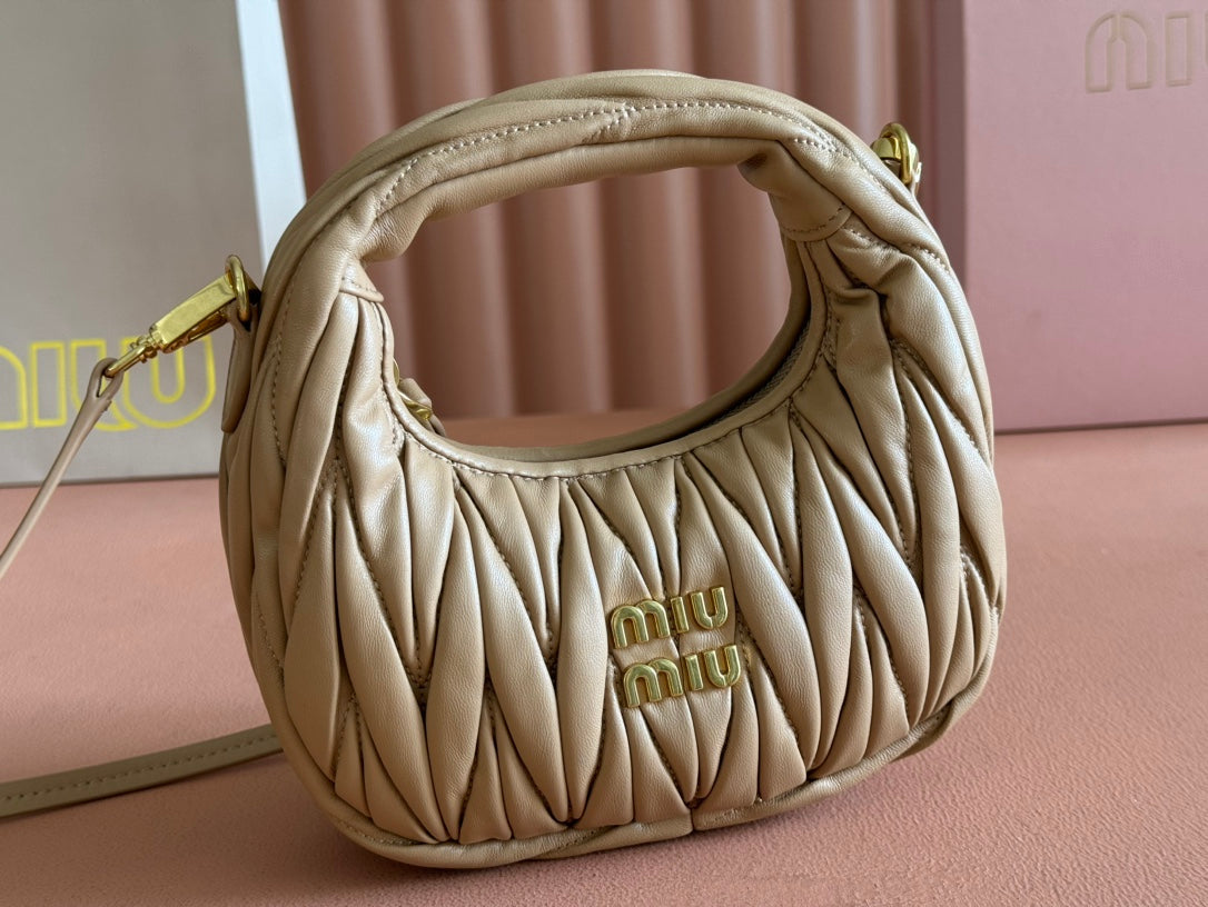 MIU MIU WANDER MATELASSÉ NAPPA MINI BAG 18 IN CARAMEL LAMBSKIN
