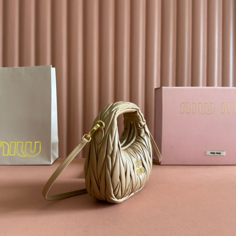 MIU MIU WANDER MATELASSÉ NAPPA MINI BAG 18 IN CARAMEL LAMBSKIN